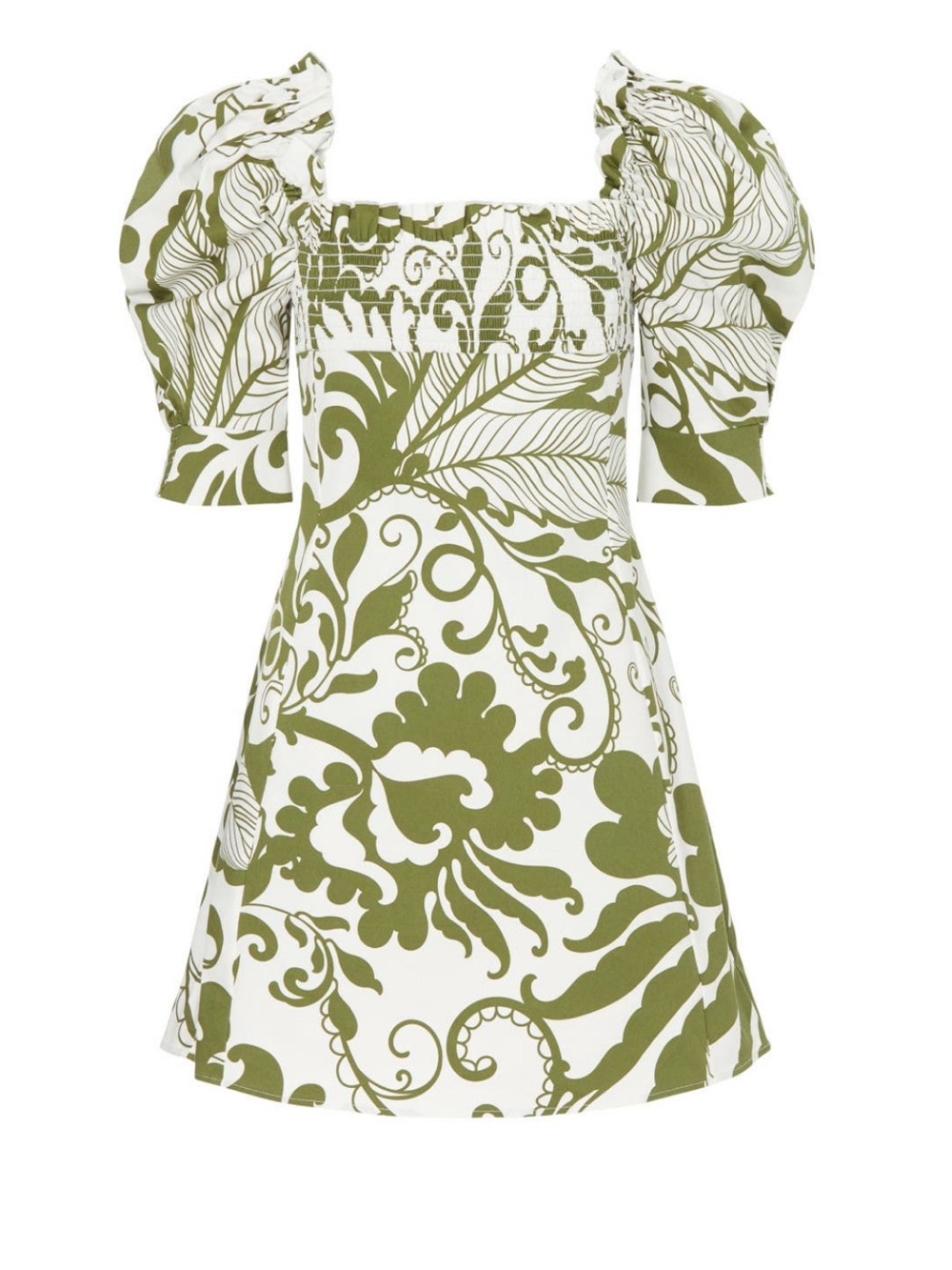 La DoubleJ Mini Sexy Dress Green Floral Smocked Puff Sleeve Made in Italy size M